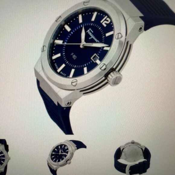 Ferragamo Men's F-80 Watch Classic Blue Leather Strap Blue Dial 42mm & Watch Box - Picture 12 of 13